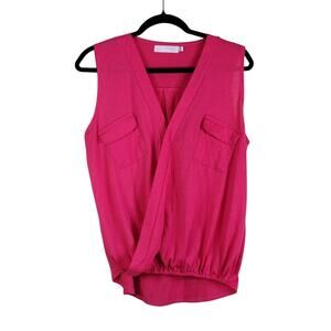 Nuoxi Plus Size Vibrant Hot Pink Sleeveless Bold Business Casual Wrap Tank Top